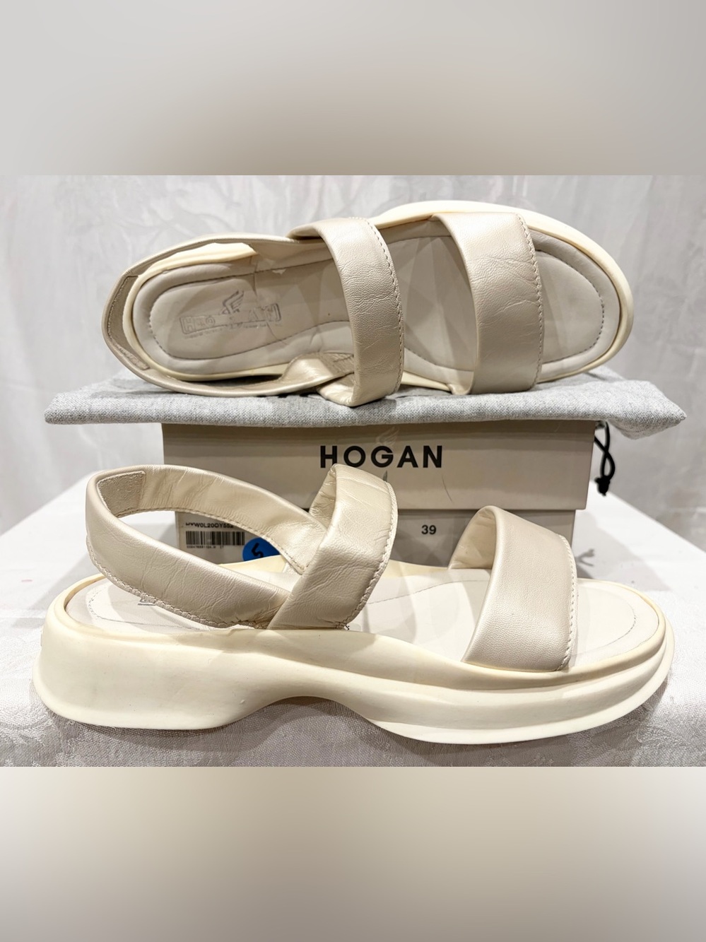 New in Box HOGAN Pearly Ivory Leather Slingback Sandals US9 EU39 Italian $495